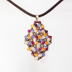 Pendant 45cm - Malvina Rhombus M-Chocolate Suedine - Pendant 45cm - Laiton bronze